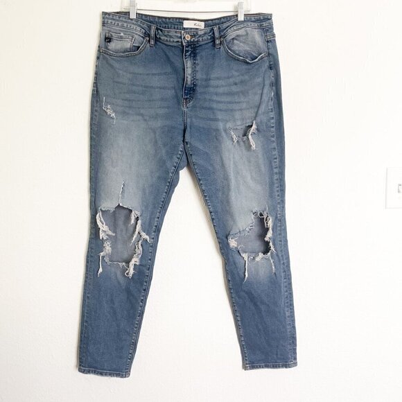 KanCan Estilo Medium Wash Destroyed Knee Holes Distressed Stretch Jeans size 32 - Picture 1 of 10
